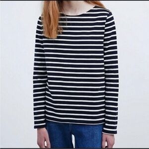 Petit Bateau Navy and White Striped Long Sleeve Top